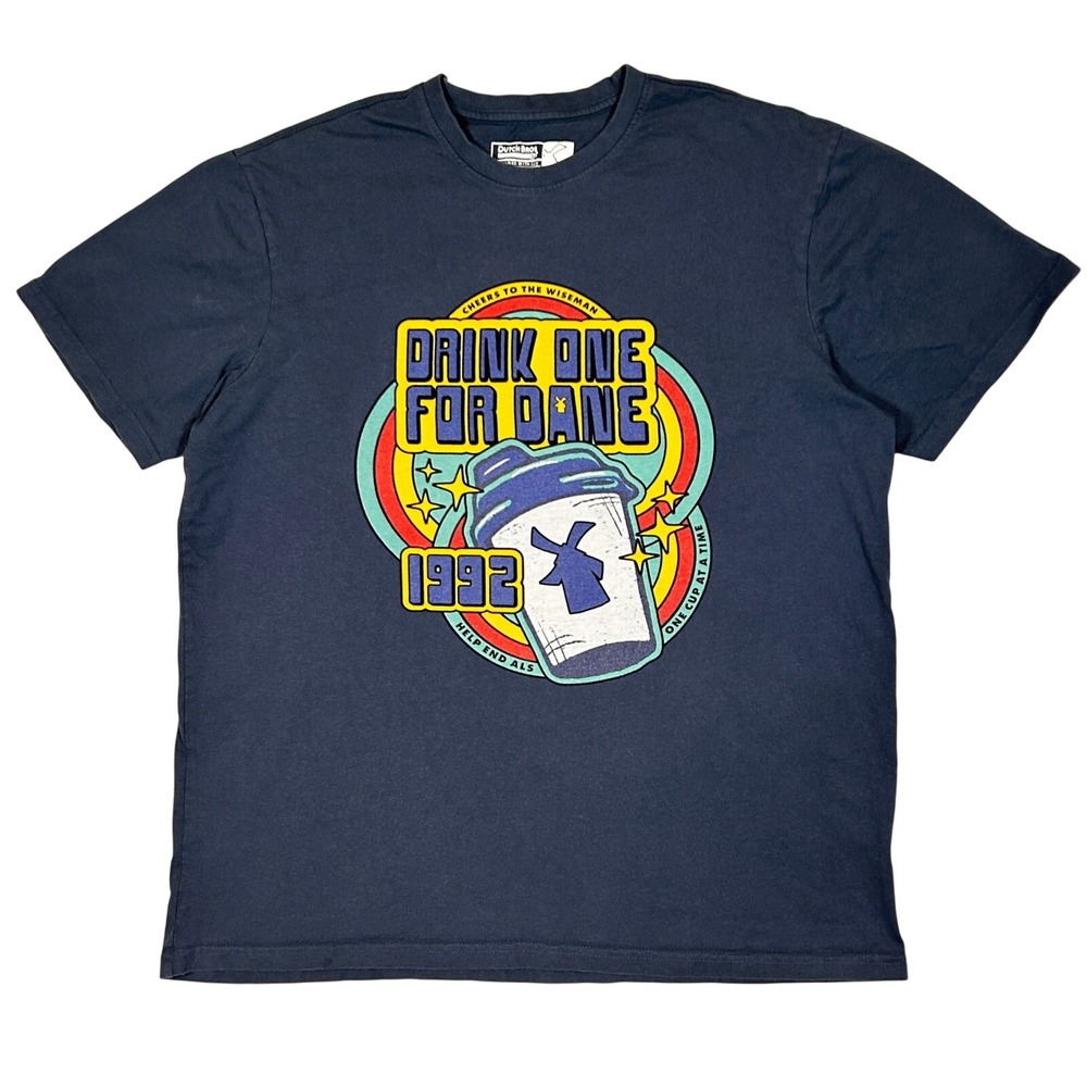 Dutch Bros T Shirt Retro‎ 90s Grahic Coffee Culture Retro Navy Gray Blue XL